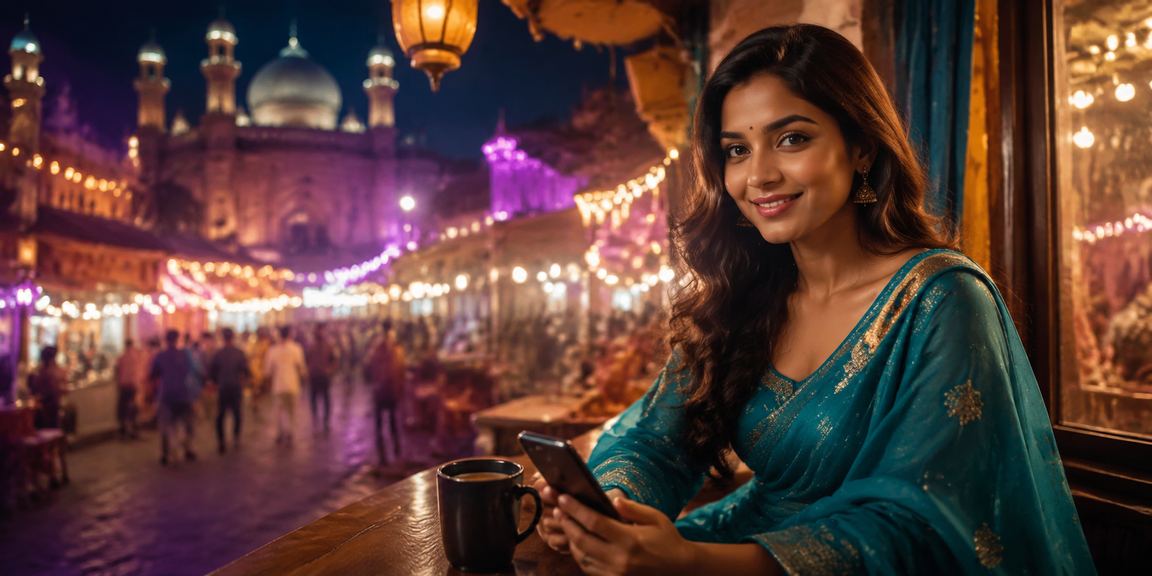 Indian woman enjoying online betting with cashback bonuses