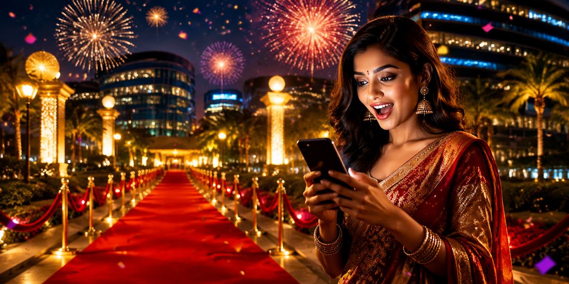 Vibrant casino scene featuring red and gold lights at night